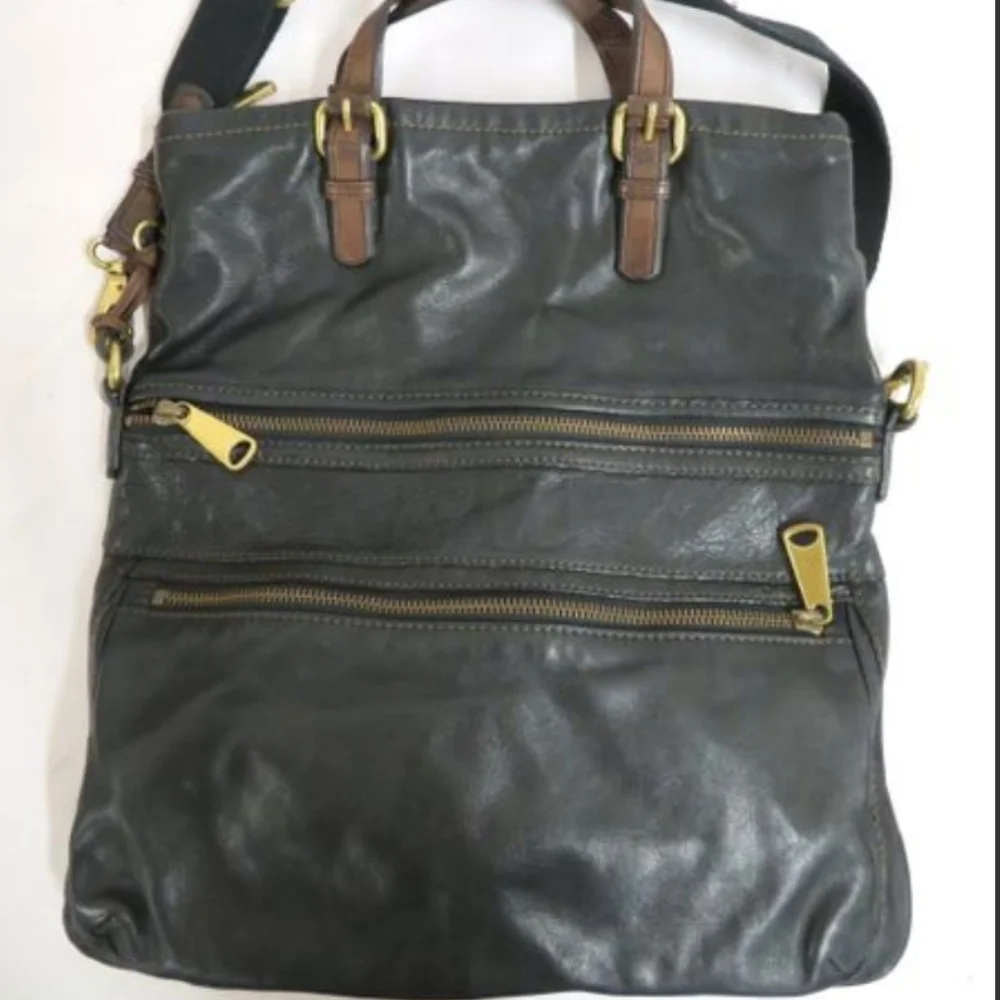 FOSSIL Explorer Tote Y2K Leather Purse Bag Key Fob